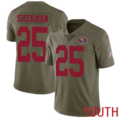 San Francisco 49ers Limited Olive Youth Richard Sherman NFL Jersey #25 2017 Salute to